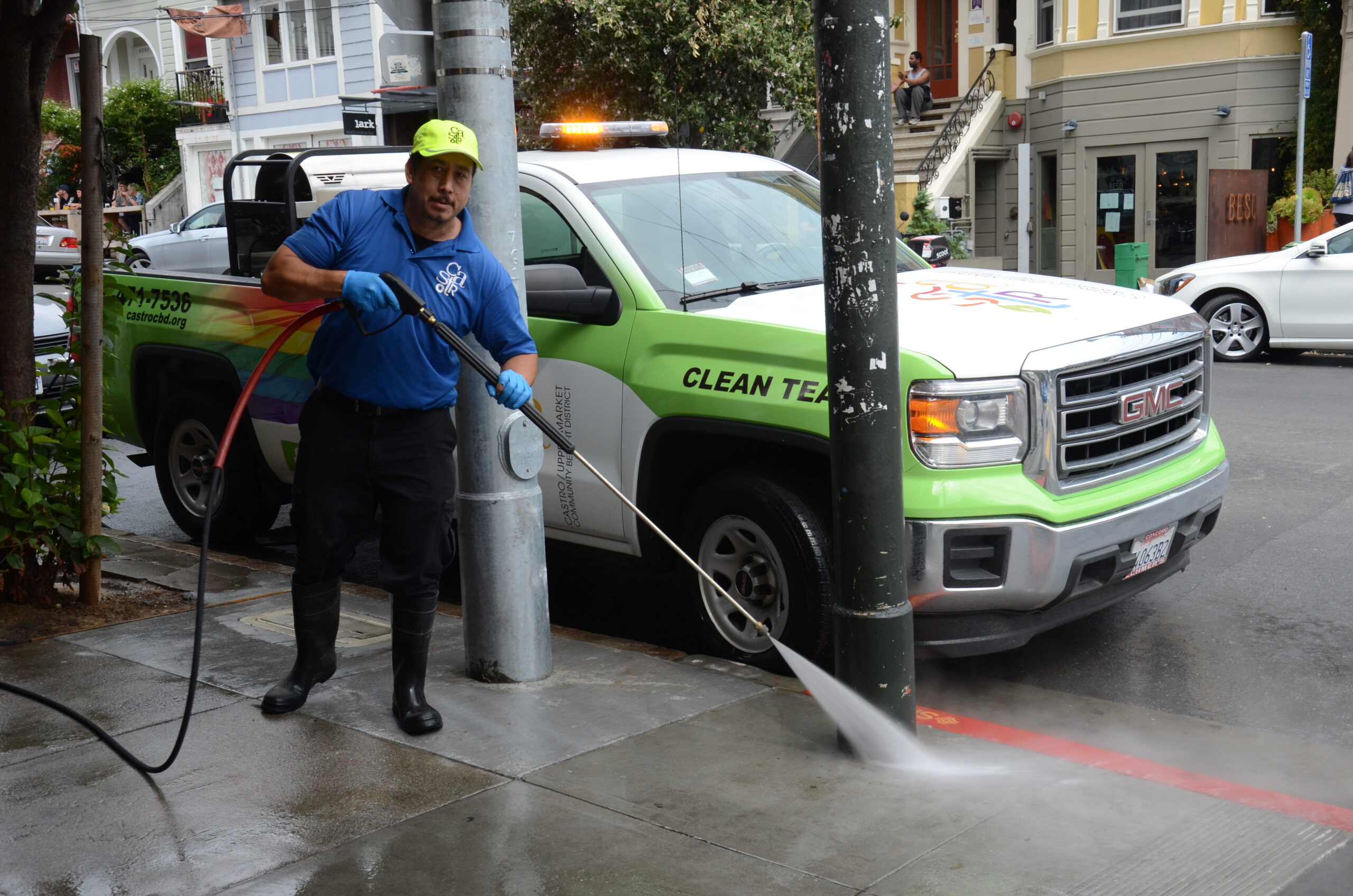 steam cleaning, putting out chairs